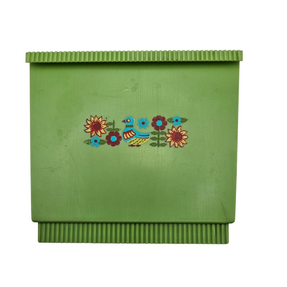 Vintage 60s/70s Avocado Green Plastic Bird & Flower Napkin Holder